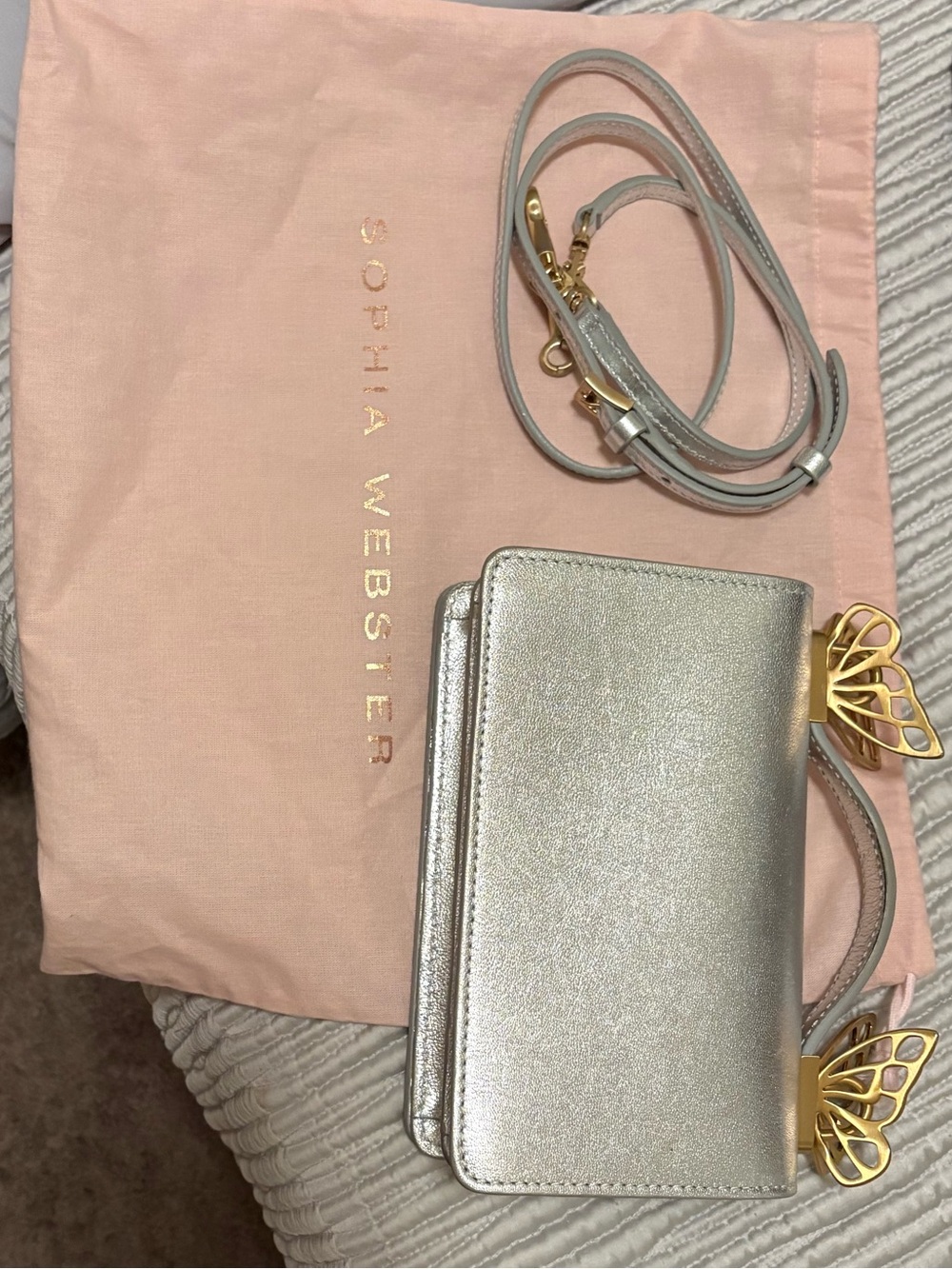 Sophia Webster Silver Crossbody with Gold Butterfly Accents